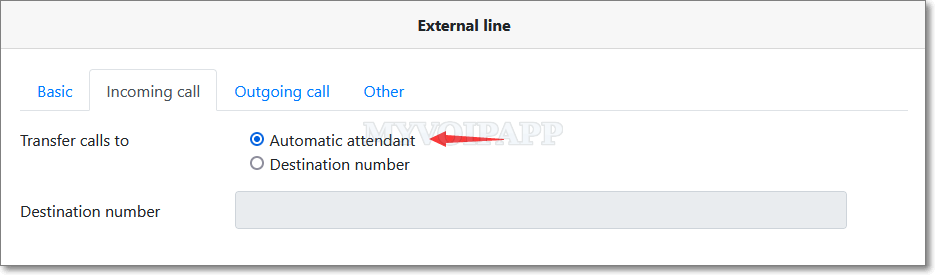 transfer incoming calls of external line to auto-attendant