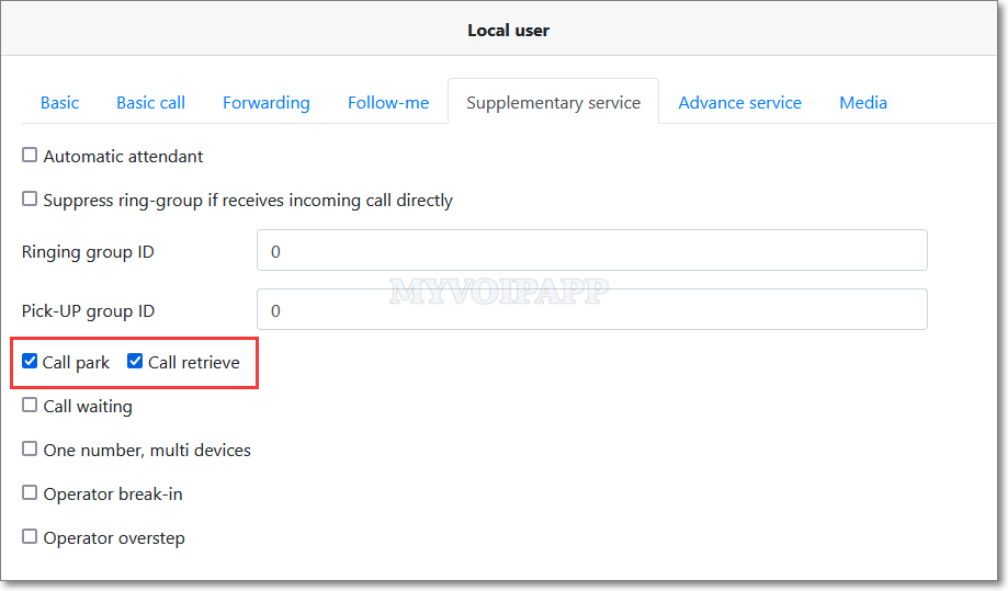 parking service configuration of local user