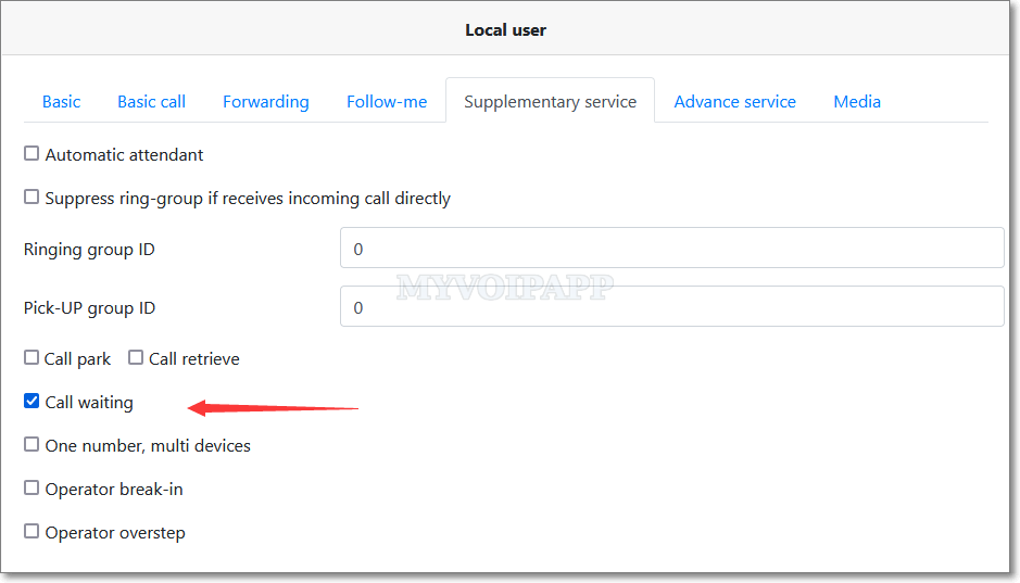 call waiting service indicator of local user