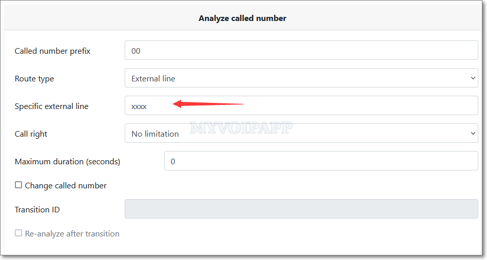 analyze called number with specific external line