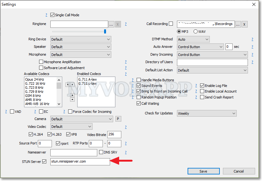 STUN configuration in microSIP