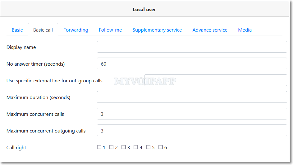 Basic call items of local user