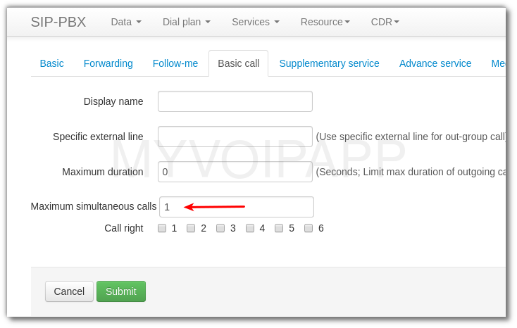 limit outgoing call in local user configuration