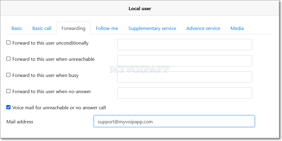 voice mail items of local user's configuration.