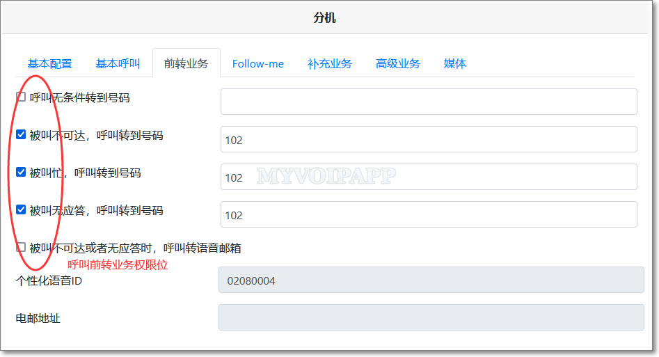 分机的呼叫前转配置